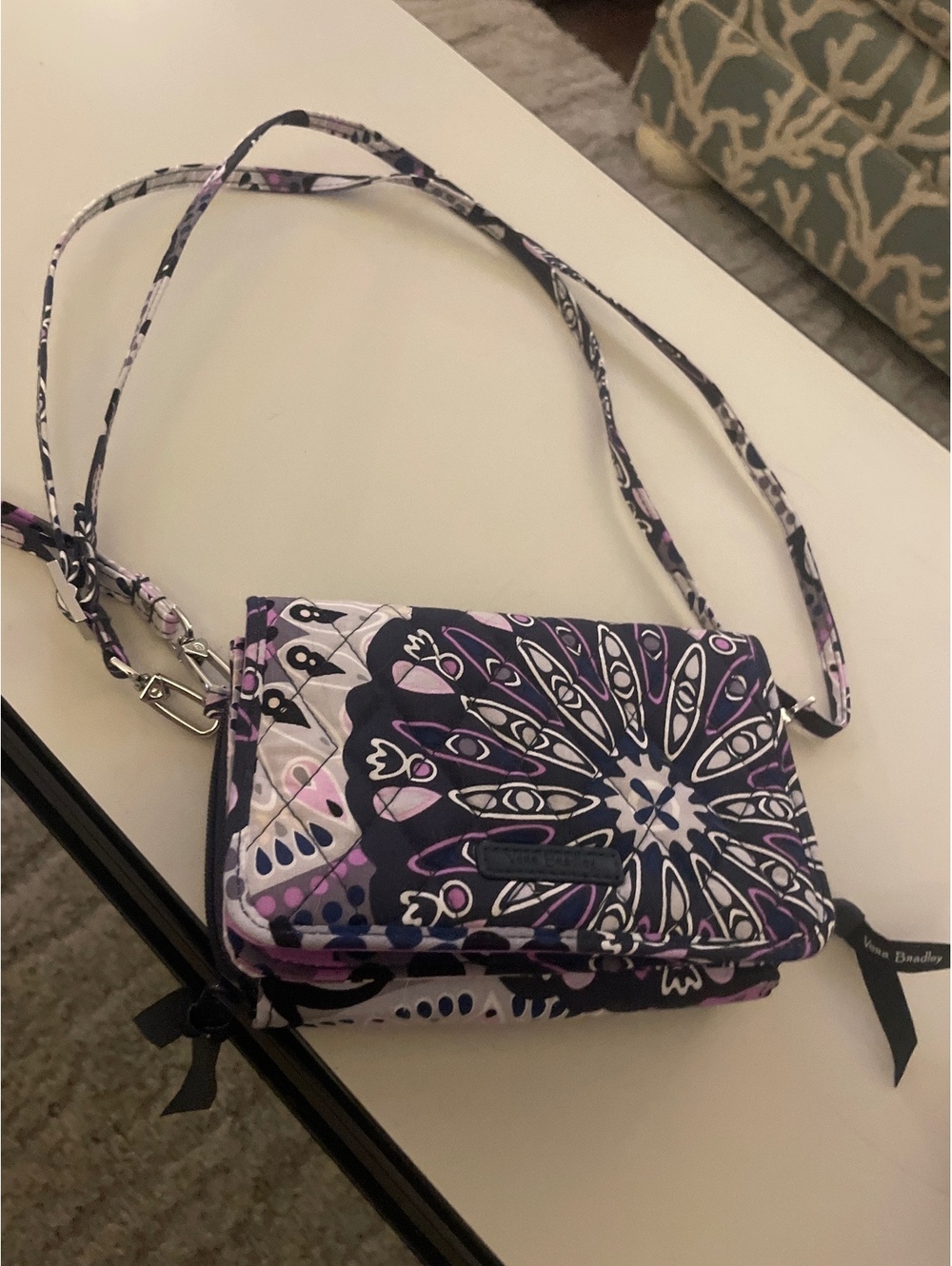 Vera Bradley Quilted Crossbody Bag in Purple and Black Floral Pattern